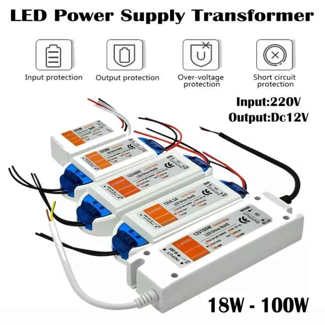 12V LED Driver Power Supply Transformer 18W 28W 48W 72W 100W AC 240V - DC 12V