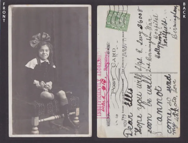GREAT BRITAIN 1917, Postcard from Newington, The girl, RPPC, WWI