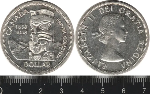 Canada: 1958 One Dollar QEII silver 100th Anniversary of British Columbia