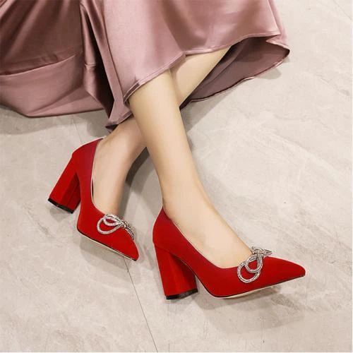 Womens Lolita Bowtie Block High Heel OL Pointed Toe Pumps Shoes Plus Size