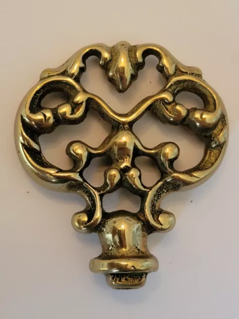 Nos Heavy Duty Vintage Solid Brass Ornate Detail Mock Key Knob Pull 1 1/2" 1.5"