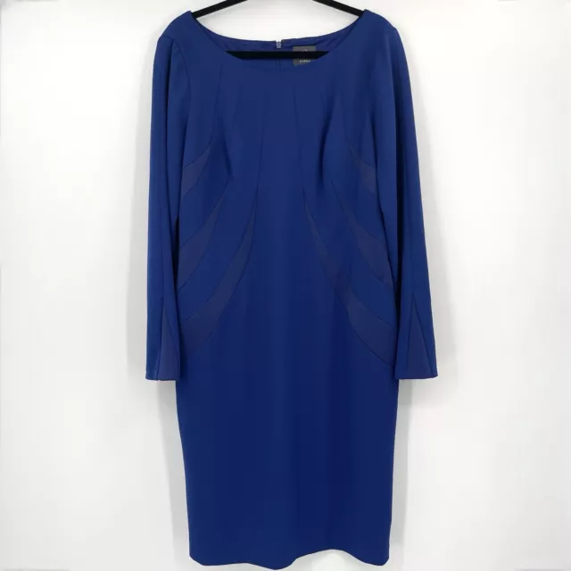 Adrianna Papell Womens Dress Blue Size 16 Long Sleeve Crepe Knee Length Sheath