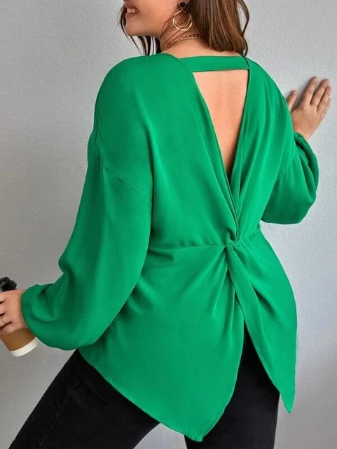 Neu Shein Curve Plus Twist Back Drop Schulterbluse Damen Top Grün Grösse Xl