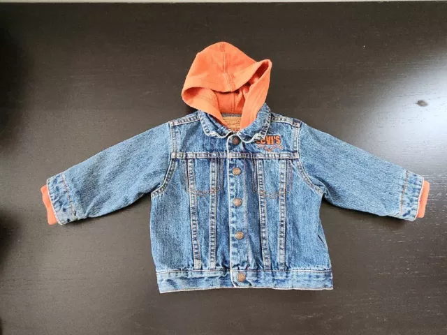 Vintage My First Levi's Orange Hood Red Tab Jean Jacket Toddler 18 Months Denim