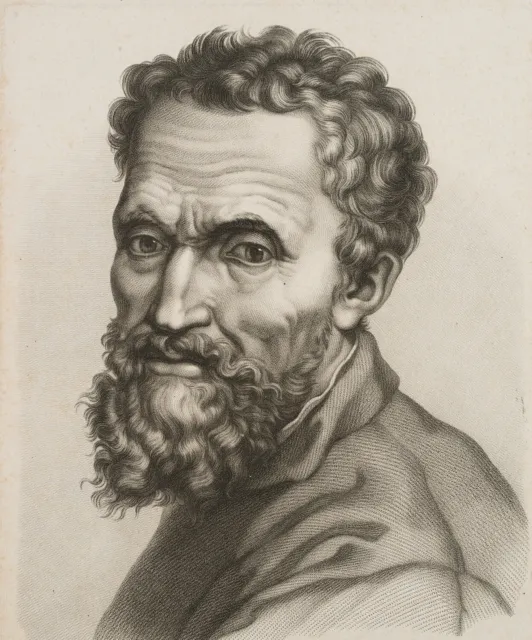 Nach MICHELANGELO (*1475), Porträt Michelangelo; (1475 -1564 ), um 1840, Lith.