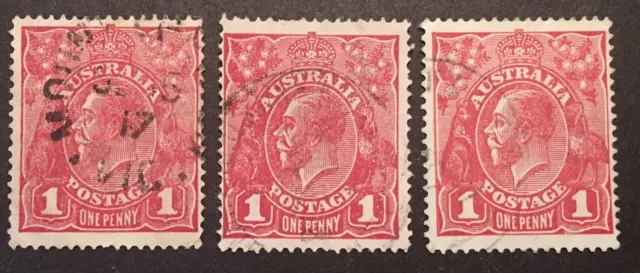 Australia King George V 1916/18 VFU x3 Stamps (SG 47 47a & 47b) LH