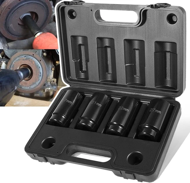 4PCS Crank Bolt Socket Set 1/2" Drive Harmonic Balancer Socket Set 17/21/22/27mm