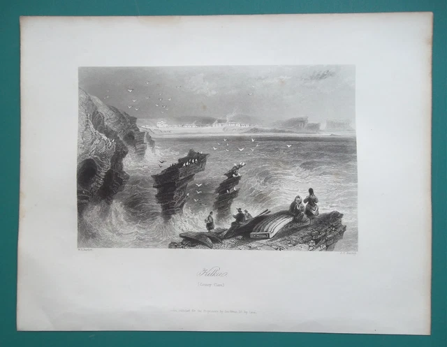 IRELAND Resort Town of Kilkee - 1841 BARTLETT Antique Print