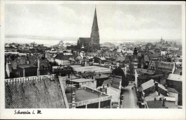 Schwerin Mecklenburg-Vorpommern ~1940 alte s/w AK Panorama Blick zur Kirche Dom