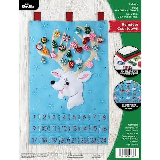 Bucilla 13x22" Advent Calendar Felt Applique Kit - Reindeer Countdown