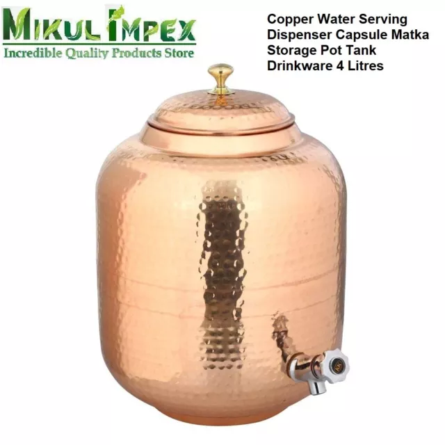 Copper Water Serving Dispenser Capsule Matka Storage Pot Tank Drinkware 4 Litres