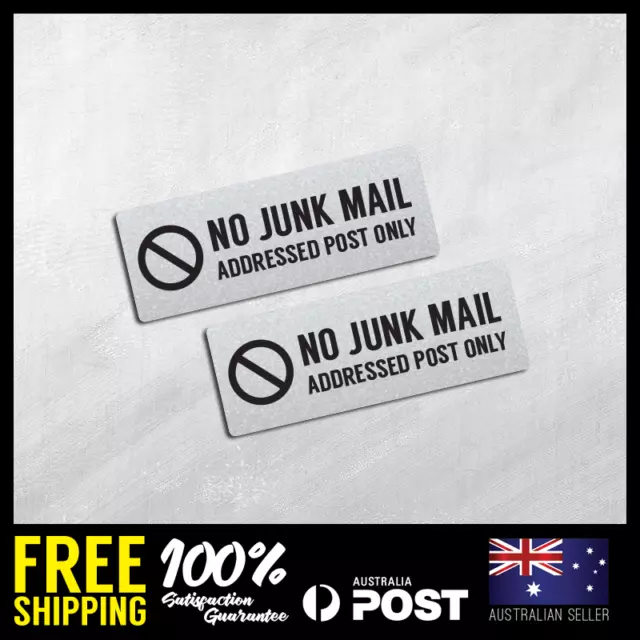 2X NO JUNK MAIL ADDRESSED ONLY - SELF ADHESIVE STICKERS HOME LETTER BOX 90X32mm