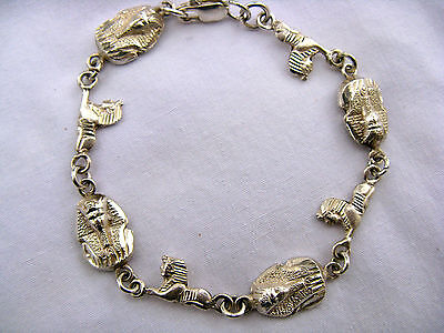 Egyptian Sterling Silver King Tut Sphinx Bracelet 8" #211