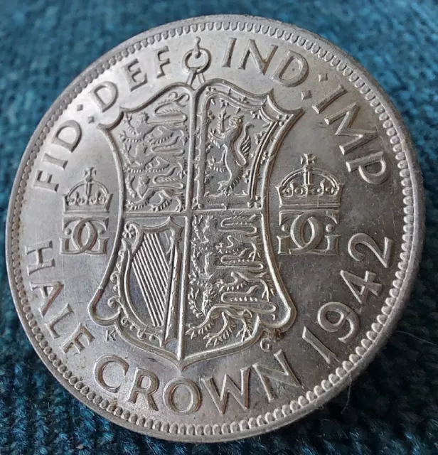 1942 King George VI Half Crown  .500 Fine Silver Almost Perfect