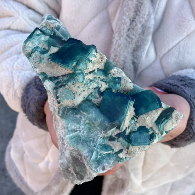 3.7Lb NATURAL Green Cube FLUORITE Quartz Crystal Cluster Mineral Specimen