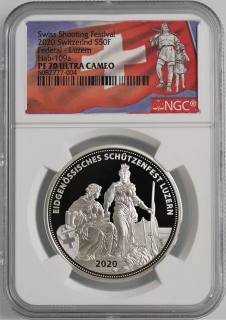2020 Switzerland Swiss Shooting Festival Silver 50F Hab-109a NGC PF70 UCAM
