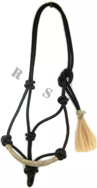 RSI Nylon Cowboy Rope Halter Horse Tack Equine Nose Band Cover By Rawhide Black