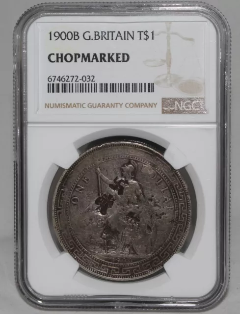 1900 B Great Britain Silver Trade Dollar Coin NGC Chopmarked