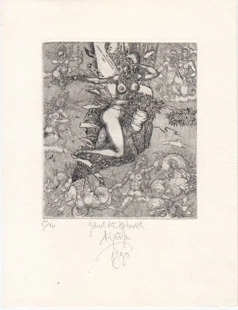 Exlibris Bookplate Radierung Harry Jürgens 1949 Geburt Aphrodite