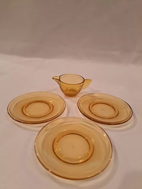 Vintage Akro Agate Stippled Band Amber Yellow Depression Glass 4 pieces. Childs.
