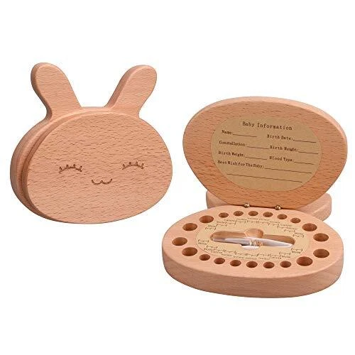 AhfuLife Baby Tooth Keepsake Fairy Box Holder with Lanugo Bottle Wooden Rabbi...