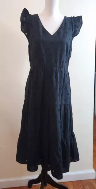 J.Crew Factory Cotton Eyelet Midi Dress Size 8 Color Black