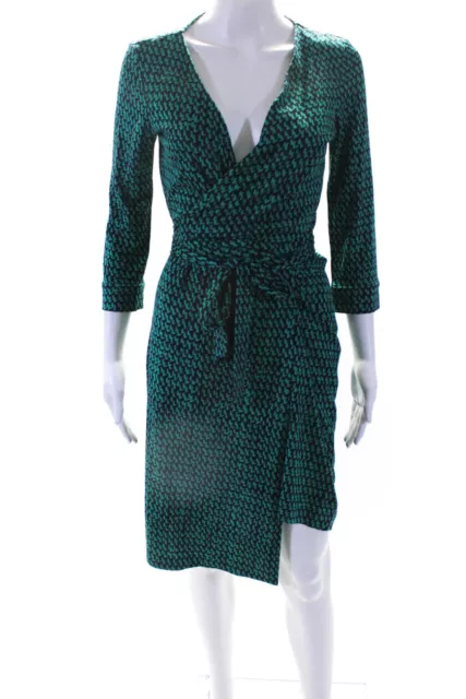 Diane Von Furstenberg Womens Silk Jersey V-Neck Tie Front Wrap Dress Blue Size 6