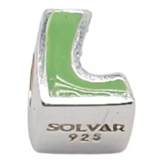 Solvar Sterling Silver Green Enamel Initial L Slide Charm Kids New Old Stock