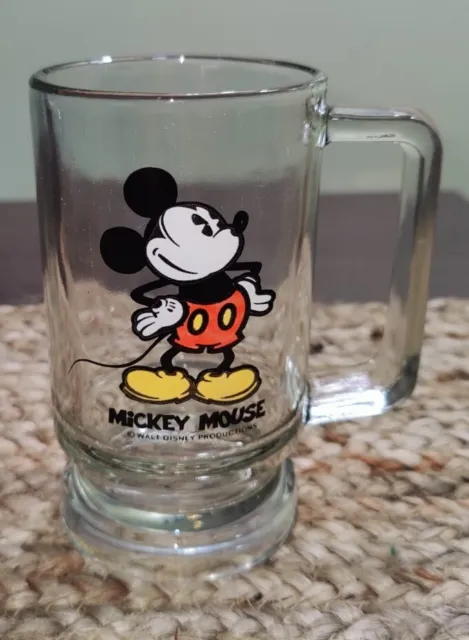 VTG Disney Mickey Mouse Mug Glass Handled Walt Disney Prod Classic Mickey Drink