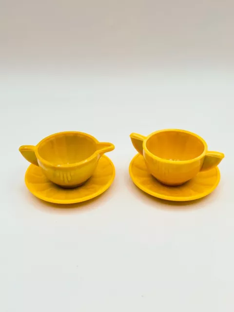 Vintage Yellow Akro Agate Glass Childs Tea Octagonal 4 Pieces Cream & Sugar