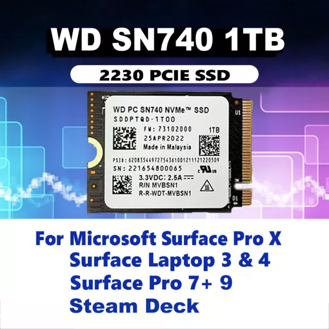 NEW WD SN740 M.2 2230 SSD 1TB NVMe PCIe 4.0 For Microsoft Surface Pro X Pro 9