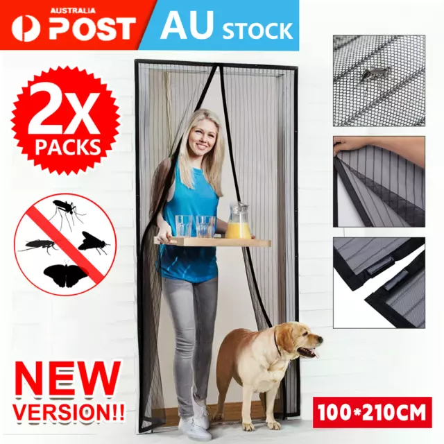 2 x SET Magnetic Door Mesh Black Fly Screen Magic Magna Mosquito Bug Curtain