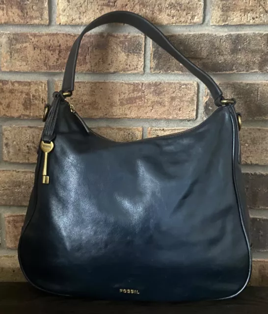 Fossil Hobo Large Shoulder Bag Black Leather Zb5475 Guc