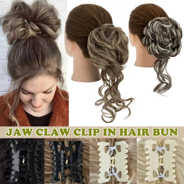 Natural Clip on in Messy Bun Hair Piece Extension Hair Claw Jaw Wedding Updo USA
