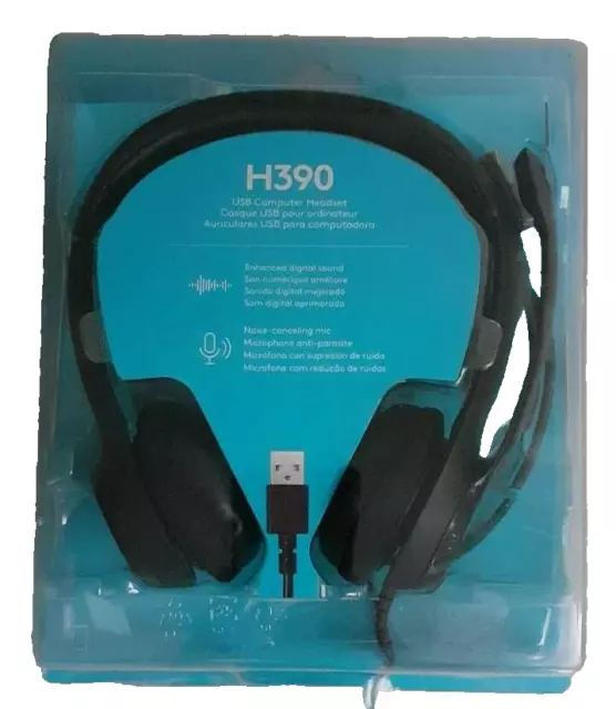 Logitech Wired Headset H390 with Noise Cancelling Microphone USB In-Line Control