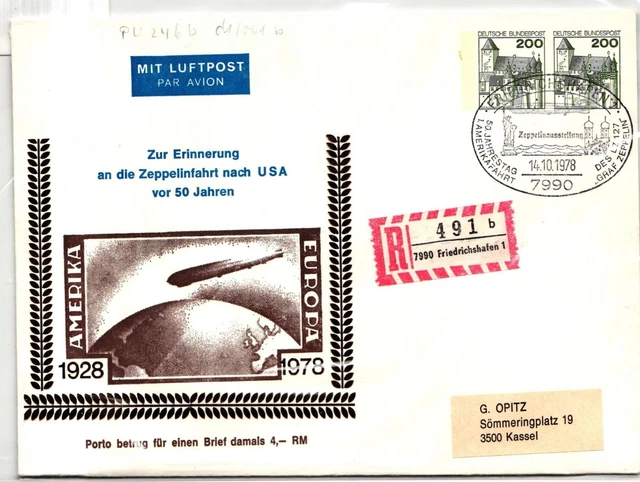 BRD Bund PU 246 b als Ganzsache Privatumschlag Zeppelinfahrt #JG240