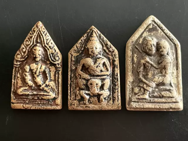 Lotto 3 Talismano Thai Budda Divinità Amuleto Tempio Terra Cotta Thailandia tc50