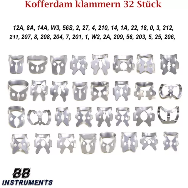 32 Stück Kofferdam Klammern Seidenmatt Kofferdamklammern Rubber Dam Clamps CE