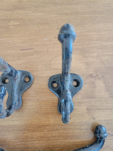 4x Cast Iron Old Coat Hooks - Rustic wrought iron Barn Find 3" Hanger 2