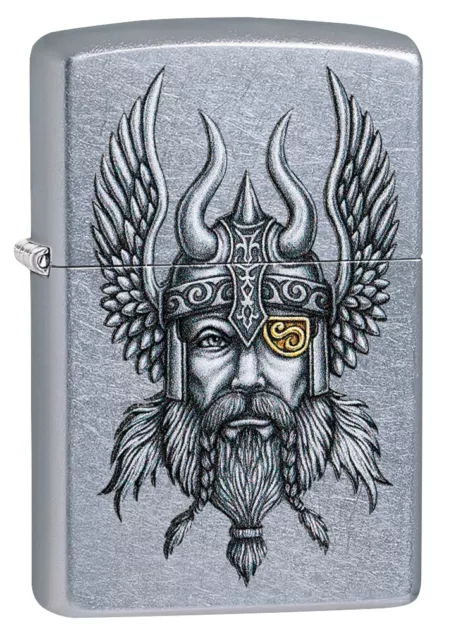 Zippo Viking Warrior Design Street Chrome Windproof Pocket Lighter, 29871