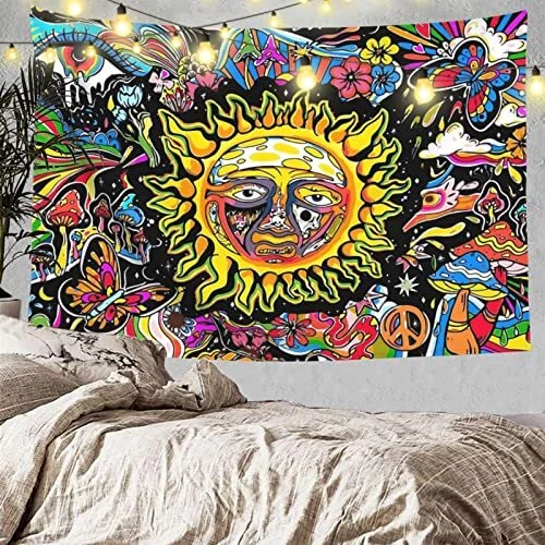Sublime Sun Tapestry Wall Hanging,Hippie Trippy Tapestry Poster Decor for