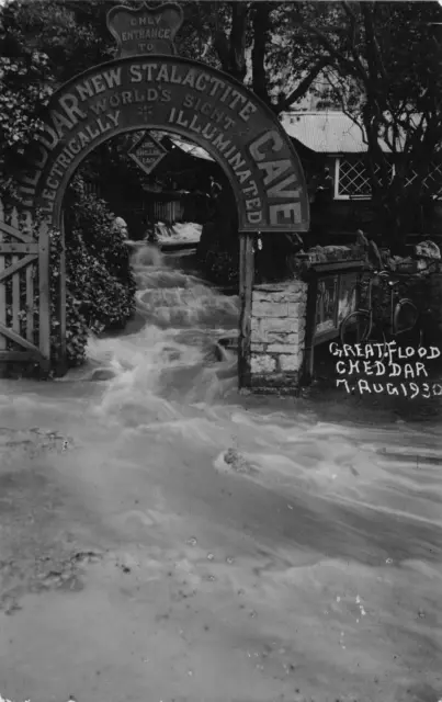 Postkarte - Grosse Flut - Cheddar - 7. Aug 1930 - Höhlen - Somerset - Echtes Foto