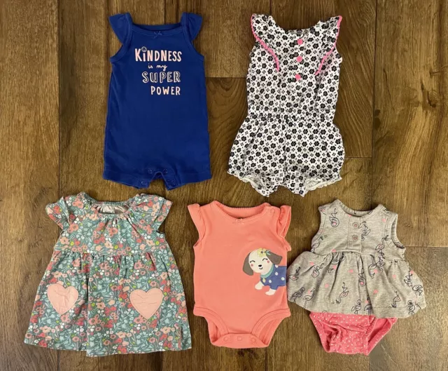 Carters Baby Girl Clothes Lot Newborn 0 3 Mo Summer Romper Outfits Dress Bundle