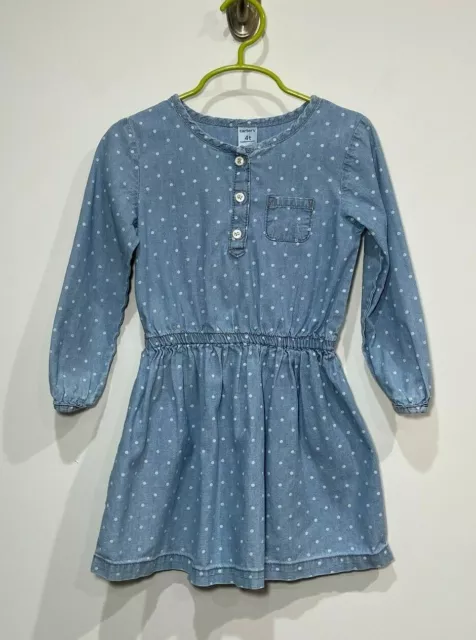 Carter's Girls Denim Chambray Polka Dot Dress Size 4T