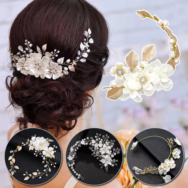 Womens Wedding Bridal Bride Headpiece Pearl Crystal Hair Clip Flower Headband CA