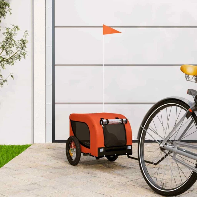 Vidaxl Rimorchio Bici per Cani Arancione e Nero Tessuto Oxford e Ferro
