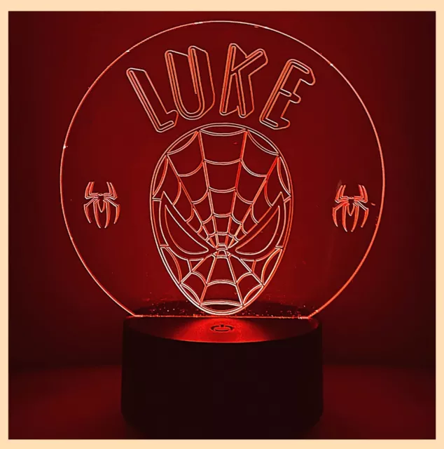 Spiderman Themed LED Night Light - Fully Personalised.  Unique Gift Idea