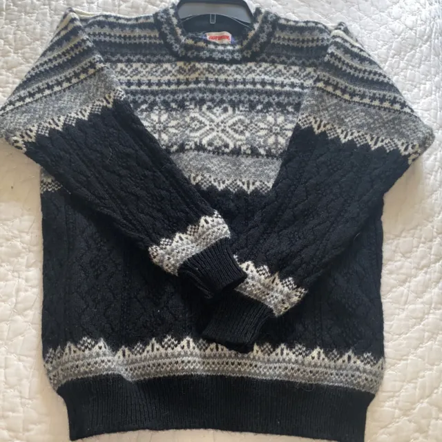NORWEAR Sweater Mens M  Wool  Knit Long Sleeve Pullover Black Gray Cream.