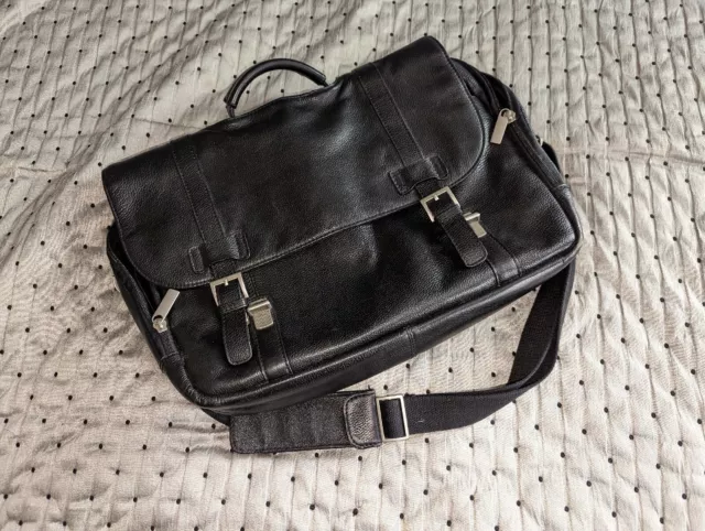 Vtg Wilsons Pelle Studio Black Leather Briefcase Satchel Shoulder Messenger Bag