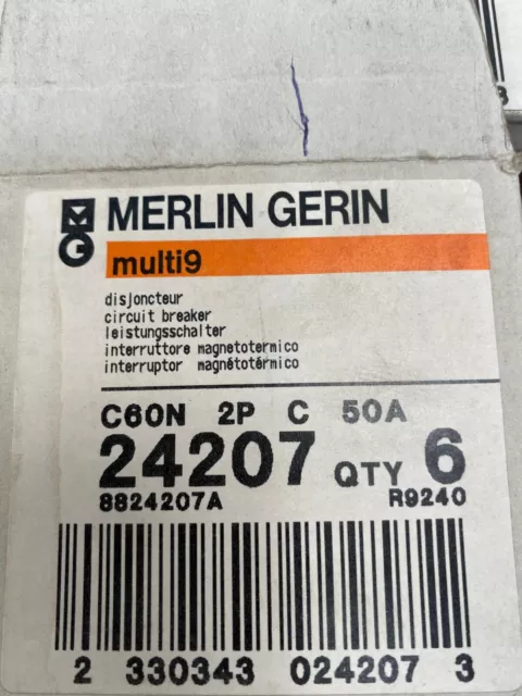 6 pc x Merlin Gerin Schneider multi 9 24207 C60N 2P C 50A